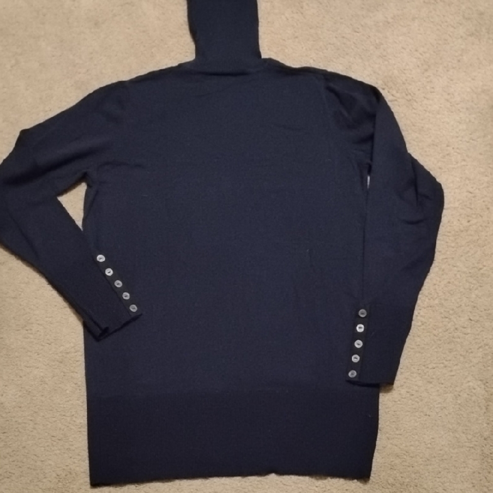 DG2 by Diane Gilman Navy Blue Turtleneck Sweater With Button Detail